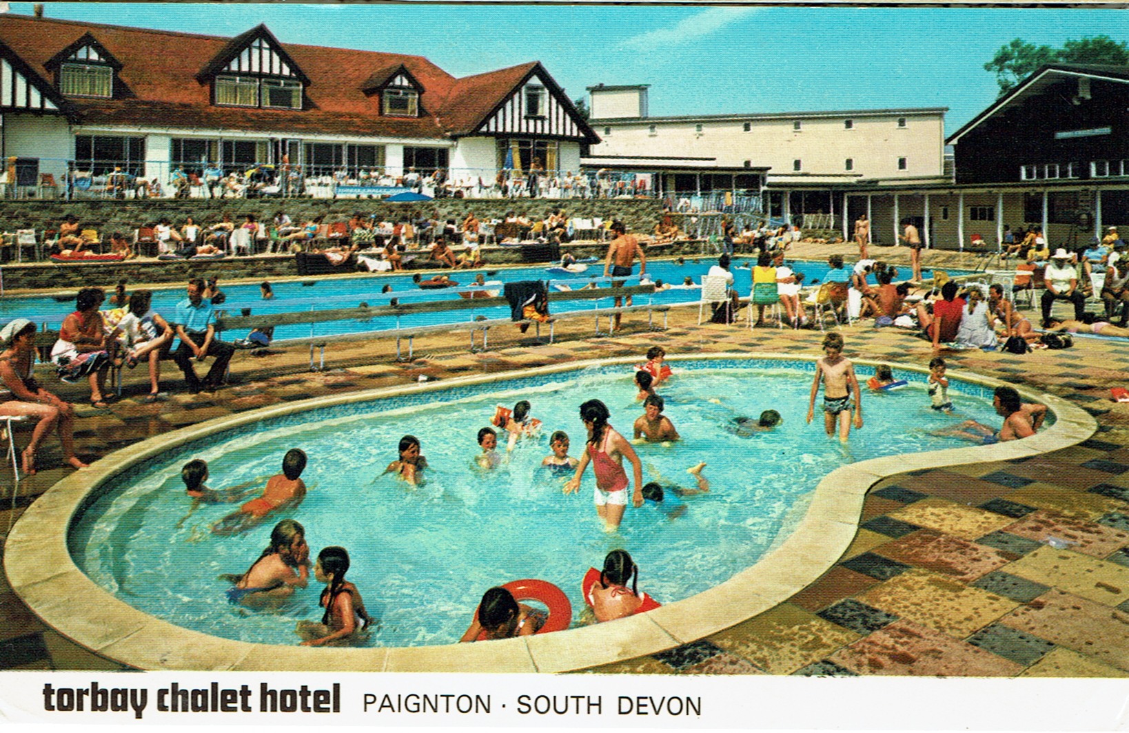Vintage Devon A6 PRINT Torbay Chalet Hotel The Swimming Pool 1 